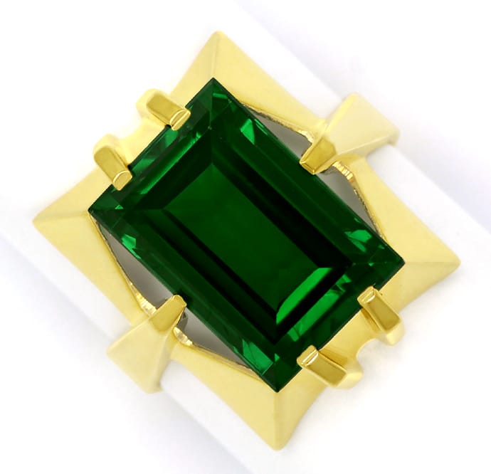 Foto 2 - Gelbgold-Ring toller grüner Spinell im Baguette Schliff, Q0480