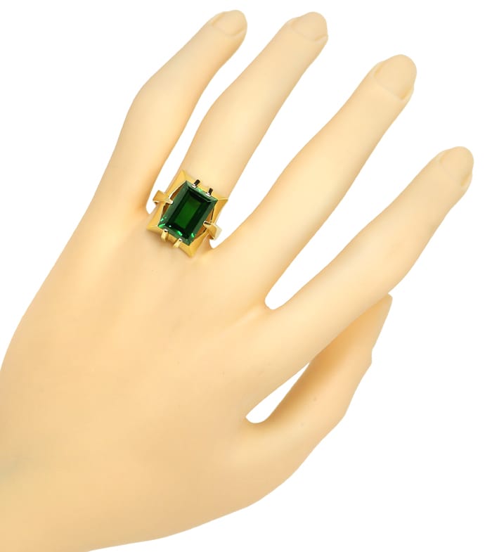 Foto 4 - Gelbgold-Ring toller grüner Spinell im Baguette Schliff, Q0480