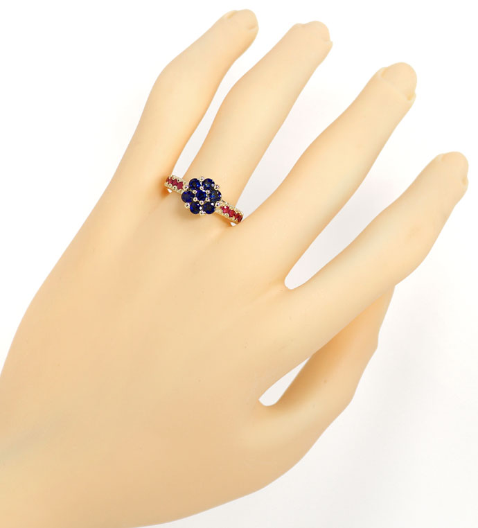 Foto 4 - Entzückender Blüten Ring mit Rubinen und Safiren in 14K, S9572